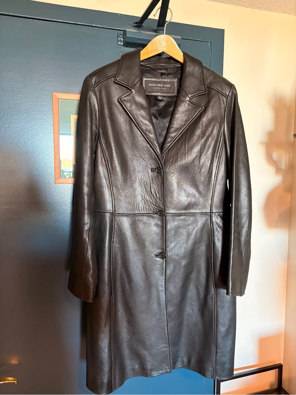 Marc New York Black Leather Button-Front Coat